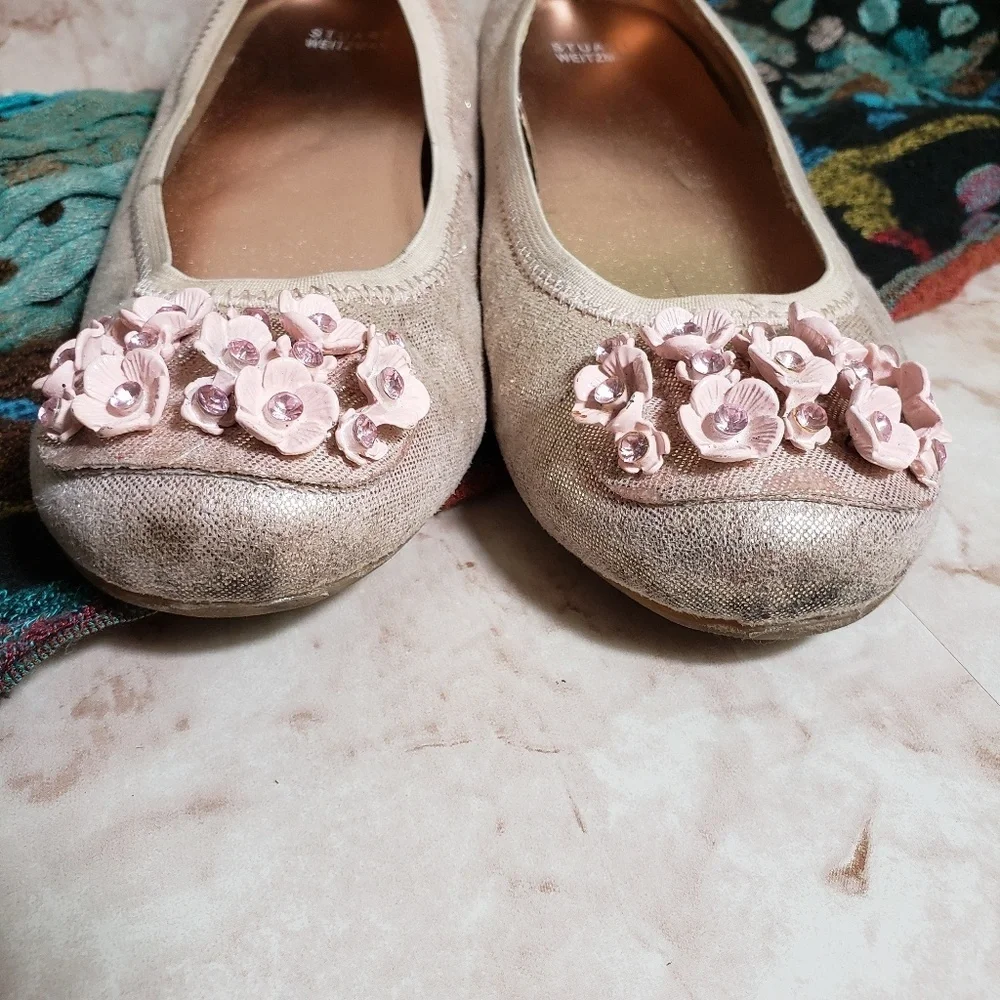 Stuart Weitzman pink iridescent loafes ballerina flats size 4